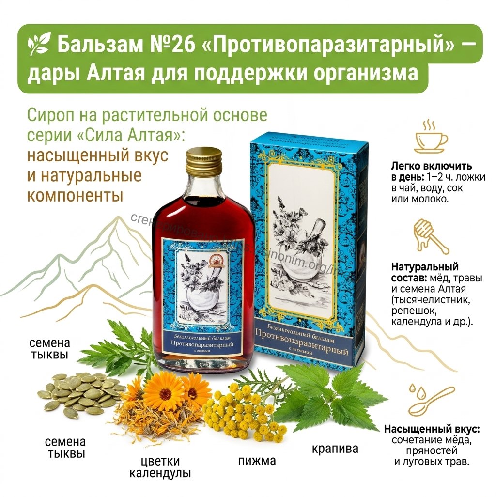 №26 «Противопаразитарный» с пижмой (Объём: 250мл.)